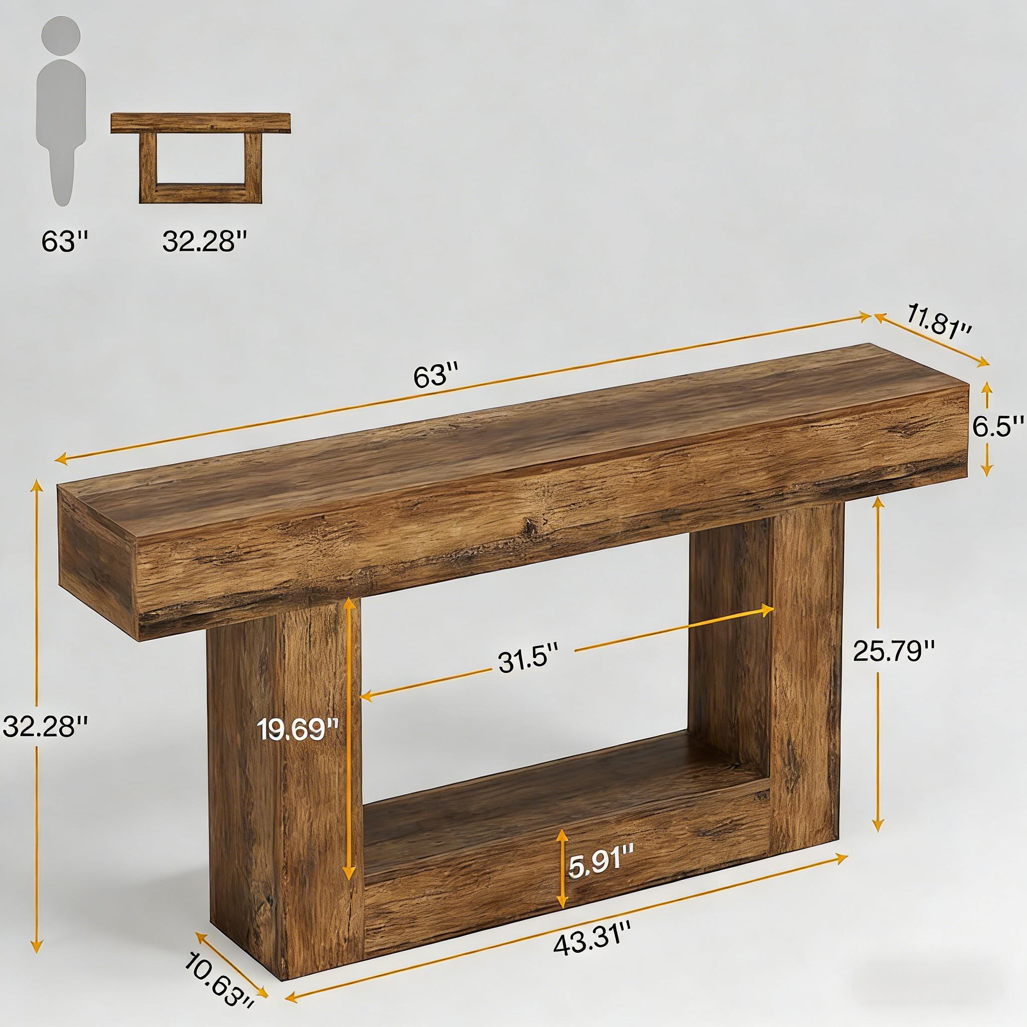 Wooden Console Table, Farmhouse 2-Tier Sofa Table Entryway Table_voghion.com